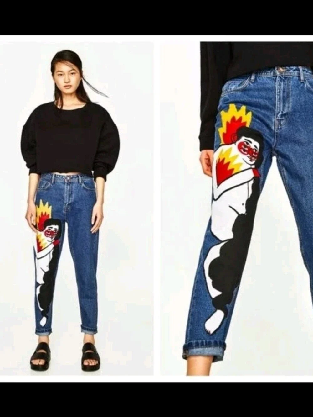 Zara x Ricardo Cavolo Handpainted Artistic Mom Jeans Size US 4 Measures 28x27